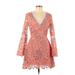 Alexia Admor Cocktail Dress - Mini Plunge Long sleeves: Orange Print Dresses - Women's Size Medium