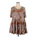 Agnes & Dora Casual Dress - A-Line Scoop Neck 3/4 sleeves: Brown Paisley Dresses - Women's Size 2X - Print Wash