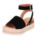 Sandals for Women Dressy Summer Wedge Sandals Casual Open Toe Rubber Sandals Ankle Women's Wedge Studded Sole Strap Women's Sandals Womens Walking Sandals Platform Sandals Face S Sandals (Black, 4)