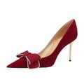 CHWLMP High Heels Women's Red Suede Bow Stiletto Closed Pointed Toe Pumps Party Dress Wedding Bridal Shoes,Black 8.5cm,35