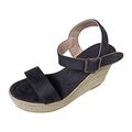 1977 Sandals for Women Uk Wedge Sandals Buckle Slope Wedge Heel Large Open Toe Belt Summer Weaving Wedge Sandals Women's Sandals Womens Walking Sandals Wedge Sandals for Women Womens Furry (Black, 7)