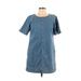 J.Crew Casual Dress - Mini Crew Neck Short sleeves: Blue Print Dresses - Women's Size 10 Petite