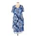 R&M Richards Casual Dress - Shift V Neck Short sleeves: Blue Print Dresses - Women's Size 20