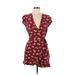 Ann Taylor LOFT Casual Dress - Wrap Plunge Short sleeves: Red Floral Dresses - Women's Size 0