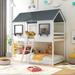 Twin Over Twin House Bunk Beds with Roof and Window, Floor Bunk Bed, Wooden Playhouse Bedframe with Safety Guardrails and Ladder