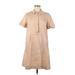 J.Jill Casual Dress - Shirtdress Collared Short sleeves: Tan Print Dresses - Women's Size Medium Petite