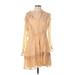 French Connection Casual Dress - Mini V-Neck Long Sleeve: Gold Dresses - Women's Size 12