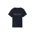 TOM TAILOR Damen T-Shirt mit gesticktem Logo, blau, Logo Print, Gr. XS