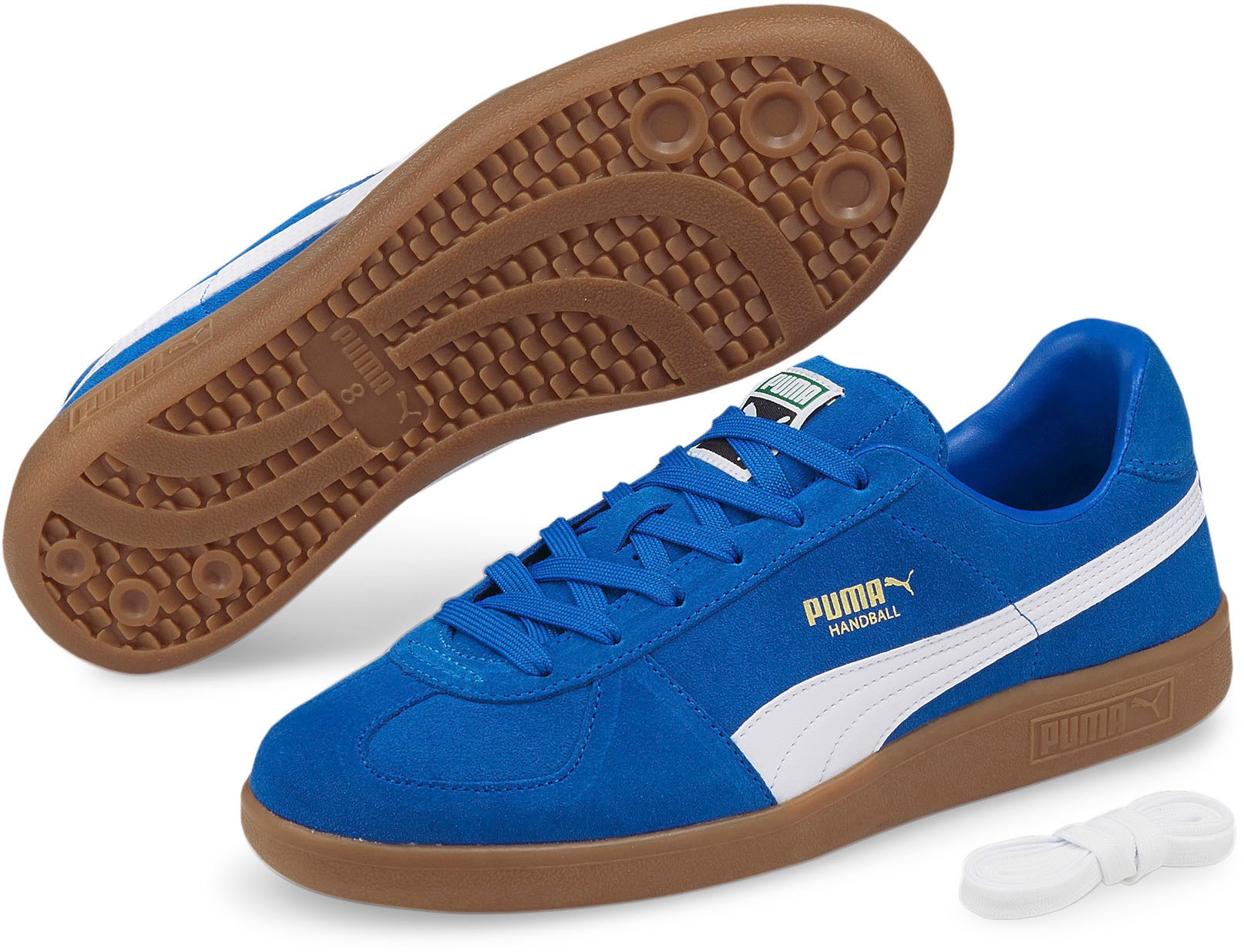Handballschuh PUMA "Handball", Damen, Gr. 44,5, blau (puma royal, puma weiß, gum), Leder, mehrfarbig, Schuhe