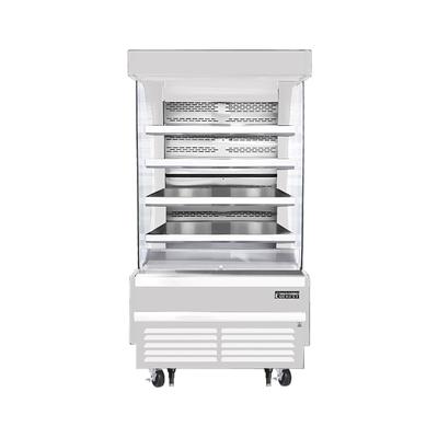 Everest Refrigeration EOMV-36-W-35-T 37 1/4" Vertical Open Air Cooler w/ 5 Levels, White, 115v, 4 Steel Wire Shelves, Stainless Steel