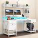 The Twillery Co.® Screven 59.1" Computer Desk w/ Display Storage Shelves & Colorful LED Light Wood/Metal in White | Wayfair