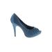 Lulu Townsend Heels: Pumps Stilleto Cocktail Party Blue Solid Shoes - Women's Size 9 - Peep Toe