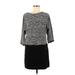 Ann Taylor LOFT Casual Dress - Shift High Neck 3/4 sleeves: Gray Print Dresses - Women's Size 6 Petite