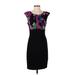 Trina Turk Casual Dress - Sheath Scoop Neck Sleeveless: Black Floral Dresses - Women's Size 4