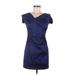 Maggy London Cocktail Dress - Party V-Neck Short sleeves: Blue Print Dresses - Women's Size 6