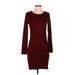 BTFBM Casual Dress - Bodycon: Burgundy Solid Dresses - Women's Size Small