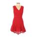 San & Soni Casual Dress - Party V Neck Sleeveless: Red Print Dresses - Women's Size 10