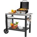 GRILL FORCE Outdoor Grill Table Cart with Gas Cylinder Bracket Double-Shelf Movable Pizza Oven Table Stand Stainless Kitchen Island Food Prep Workbench for Blackstone Griddle Stand Carts with Wheels