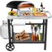 GRILL FORCE Outdoor Grill Table Cart with Gas Cylinder Bracket Double-Shelf Movable Pizza Oven Table Stand Stainless Kitchen Island Food Prep Workbench for Blackstone Griddle Stand Carts with Wheels