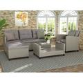 SYNGAR 4 Piece Outdoor Rattan Sectional Furniture Set Patio Cushioned Conversation Sofa Set with Glass Coffee Table All Weather PE Wicker Chairs Set for Backyard Balcony Poolside Deck D6677