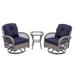 HOMEFUN 3-Piece Outdoor Furniture Modern Wicker Navy Sofa Set (1 Wicker Table And 2 Chairs) Wicker Seat With Navy Cushions Swivel Swaying Rocking Chair Set