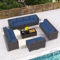 Outdoor Patio Furniture Set 14 Pieces Outdoor Furniture All Weather Patio Sectional Sofa PE Wicker Modular Conversation Sets with Coffee Table 12 Chairs & Seat Clips(Sand)