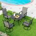 5 Pieces Patio Dining Set Outdoor Furniture Set with 37 Square Black Metal Table and 4 Padded Textilene Fabric Swivel High Back Chairs for Garden Poolside Backyard Porch