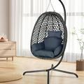 ANMINY Hanging Egg Swing Chair with Stand Comfortable Patio Weaving Swing Egg Chair Indoor/Outdoor Egg Chair 350lbs Capacity for Patio Bedroom Balconyï¼Œ Black