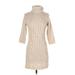 Zara Casual Dress - Mini Turtleneck 3/4 sleeves: Ivory Print Dresses - Women's Size Small