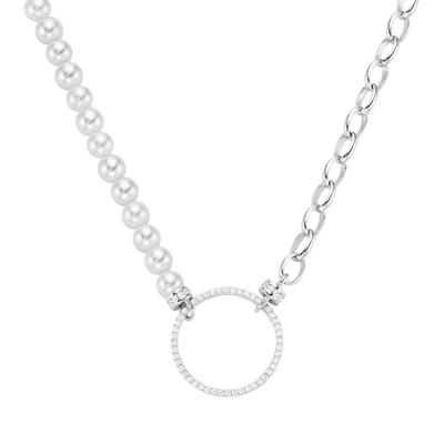 Collier "mit weißen Muschelkern-Perlen und Zirkonia, Silber 925", silber, GIORGIO MARTELLO MILANO, Halsketten, Damen, 45cm, Silber 925 (Sterlingsilber) Image