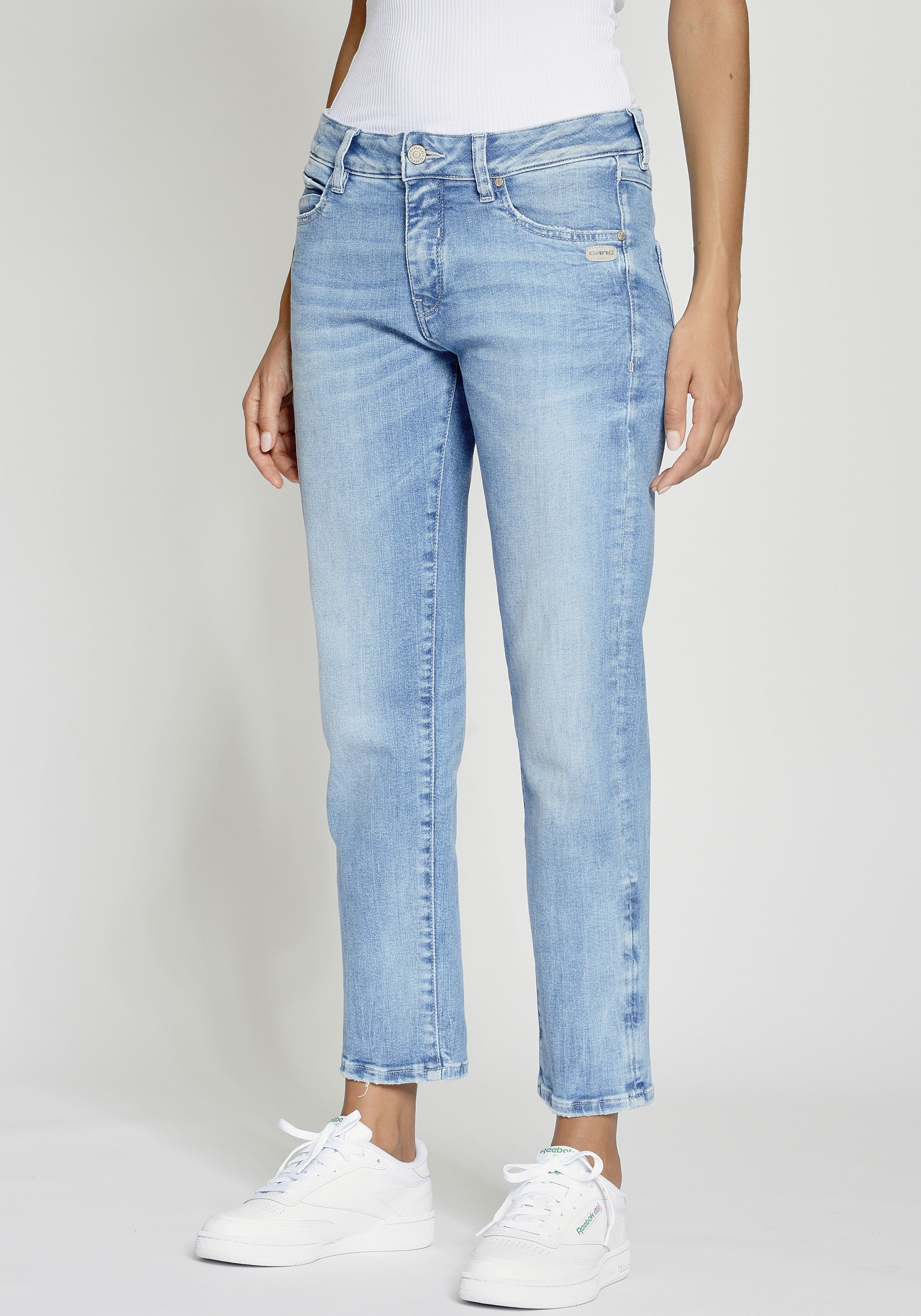 Boyfriend-Jeans GANG "94NADIA", Damen, Gr. 28, N-Gr, blau (truly blau), Denim/Jeans, Obermaterial: 90% Baumwolle, 6% Polyester, 4% Elasthan, bequem knöchelfrei, Jeans, 5-Pocket Style mit Reißverschluss und Knopf