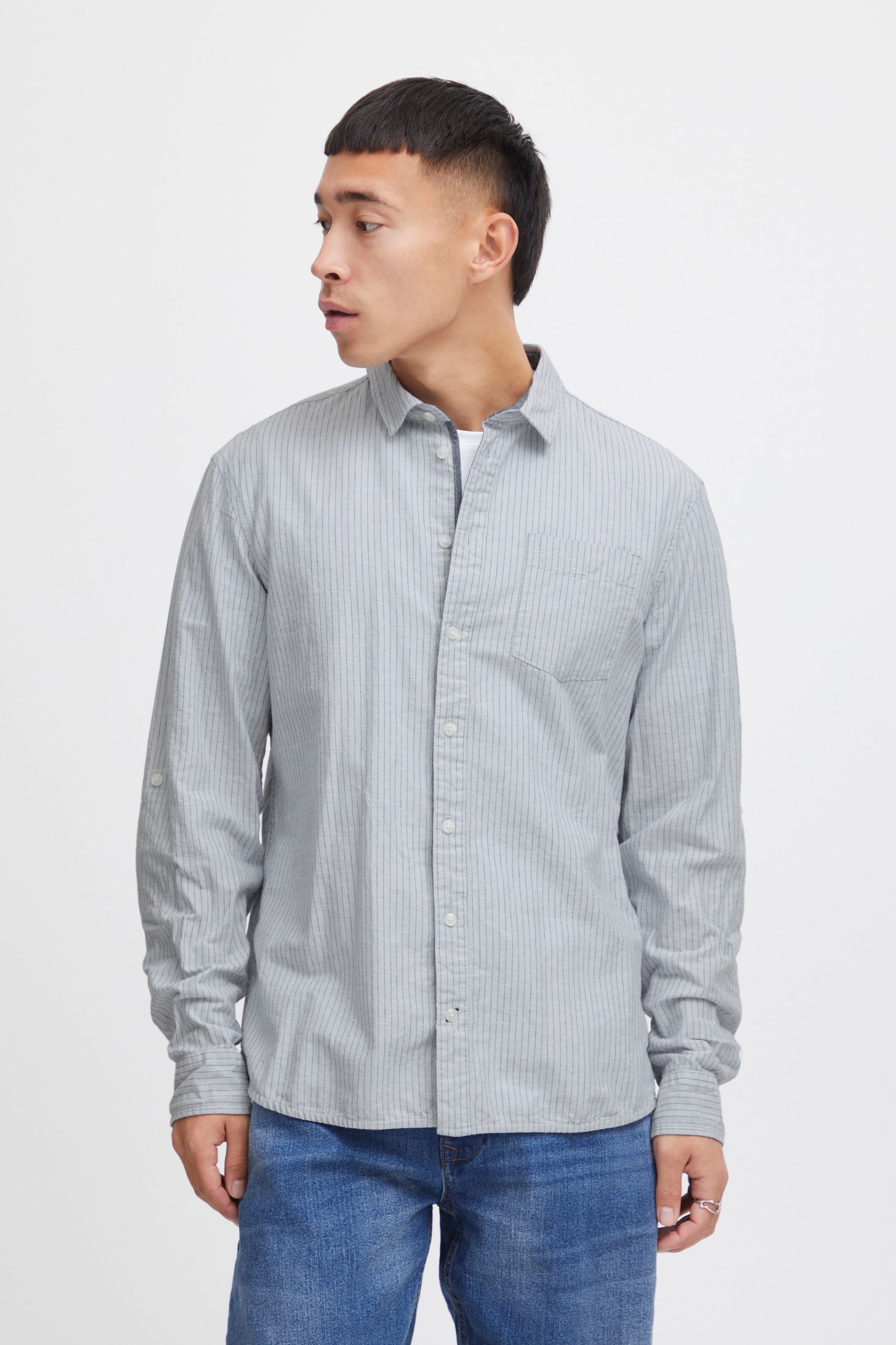 Langarmhemd BLEND "BHShirt", Herren, Gr. M, US-Größen, blau (cashmere blau), Web, 55% Baumwolle, 45% Leinen, gestreift, regular fit normal, ohne Ausschnitt, 2-Knopf-Manschette, Hemden, Stilvolles Langarmhemd mit Brusttasche aus Leinenmix