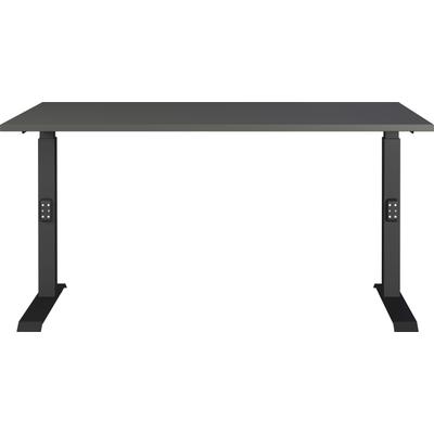 Schreibtisch GERMANIA "Mailand, mechanisch höhenverstellbar", grau (graphit, schwarz, graphit), B:140cm H:91cm T:80cm, Tische, in Breitenvariante 120-180 cm, Made in Germany Image