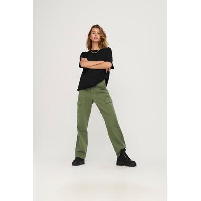 Cargohose ONLY "ONLMALFY CARGO PANT PNT NOOS", Damen, Gr. XS (34), Länge 32, grün (kalamata), Web, Obermaterial: 100% Baumwolle, unifarben, modisch, loose fit, Hosen Image