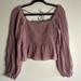 American Eagle Outfitters Tops | American Eagle Long Sleeve Smocked Cropped Babydoll Peplum | Color: Purple | Size: Xl