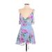 Lulus Casual Dress - Mini Plunge Sleeveless: Blue Floral Dresses - Women's Size X-Small