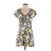 Boden Casual Dress - A-Line Scoop Neck Short sleeves: Gray Floral Dresses - Women's Size 4