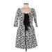 Betsey Johnson Casual Dress - Mini Tie Neck 3/4 sleeves: Black Print Dresses - Women's Size 6