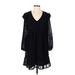 Jodifl Casual Dress - A-Line V Neck 3/4 sleeves: Black Print Dresses - Women's Size Small