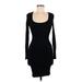 Bar III Casual Dress - Mini Scoop Neck Long sleeves: Black Solid Dresses - Women's Size Medium