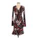 Planet Gold Casual Dress - Wrap V-Neck Long sleeves: Black Print Dresses - Women's Size Medium