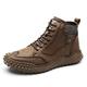 VIPAVA Men's Boots Winter Men's Boots Thick Plush Warm Men's Snow Boots Leather Men's Ankle Boots Handmade Motorcycle Boots Outdoor Men's Shoes (Color : Plush Brown, Size : 6.5)