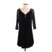 Forever 21 Casual Dress - Shift V-Neck 3/4 Sleeve: Black Solid Dresses - Women's Size Small