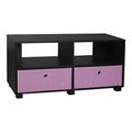 4 Section Black Wide Wooden TV Stand With 2 Drawers (Pink)
