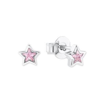 Paar Ohrstecker PRINZESSIN LILLIFEE "Stern, 2024372", bunt (silberfarben, rosa, rosa), Ohrringe, Mädchen, Silber 925 (Sterlingsilber), mit Zirkonia (synth.) Image
