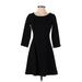 Ann Taylor Casual Dress - A-Line Scoop Neck 3/4 sleeves: Black Print Dresses - New - Women's Size 00 Petite