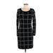 Cynthia Rowley TJX Casual Dress - Sheath Scoop Neck Long sleeves: Black Grid Dresses - Women's Size Medium