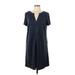 Tahari Casual Dress - Shift V Neck Short sleeves: Blue Print Dresses - Women's Size Large