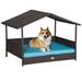 Dog House Elevated Raised Rattan Bed for Indoor and Outdoor with Removable Cushion Lounge, Blue Dog bed, Pawhut Wichker Dog Bed