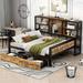 Full Size Cabin Daybed with Trundle/2 Drawers, Rustic Metal Sofa Bed Frame w/ Shelves & Storage Bookcase, No Box Spring Required